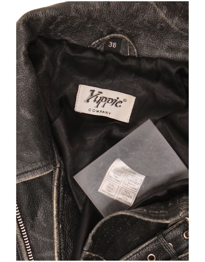 Yuppie Veste de motard en cuir court pour femme EU 38 Cuir noir moyen