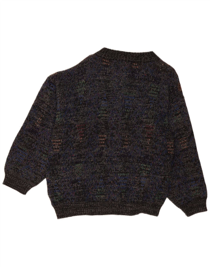 vintage Mens Cardigan Sweater Grande laine mouchetée bleu marine