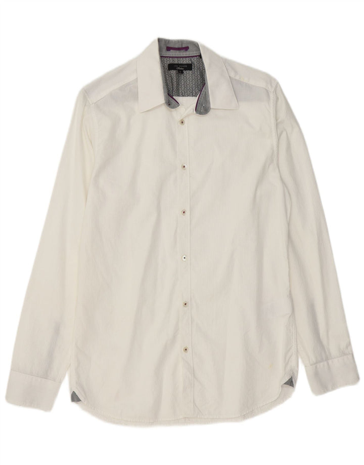 TED BAKER Mens Shirt Size 15 Medium White Striped Cotton