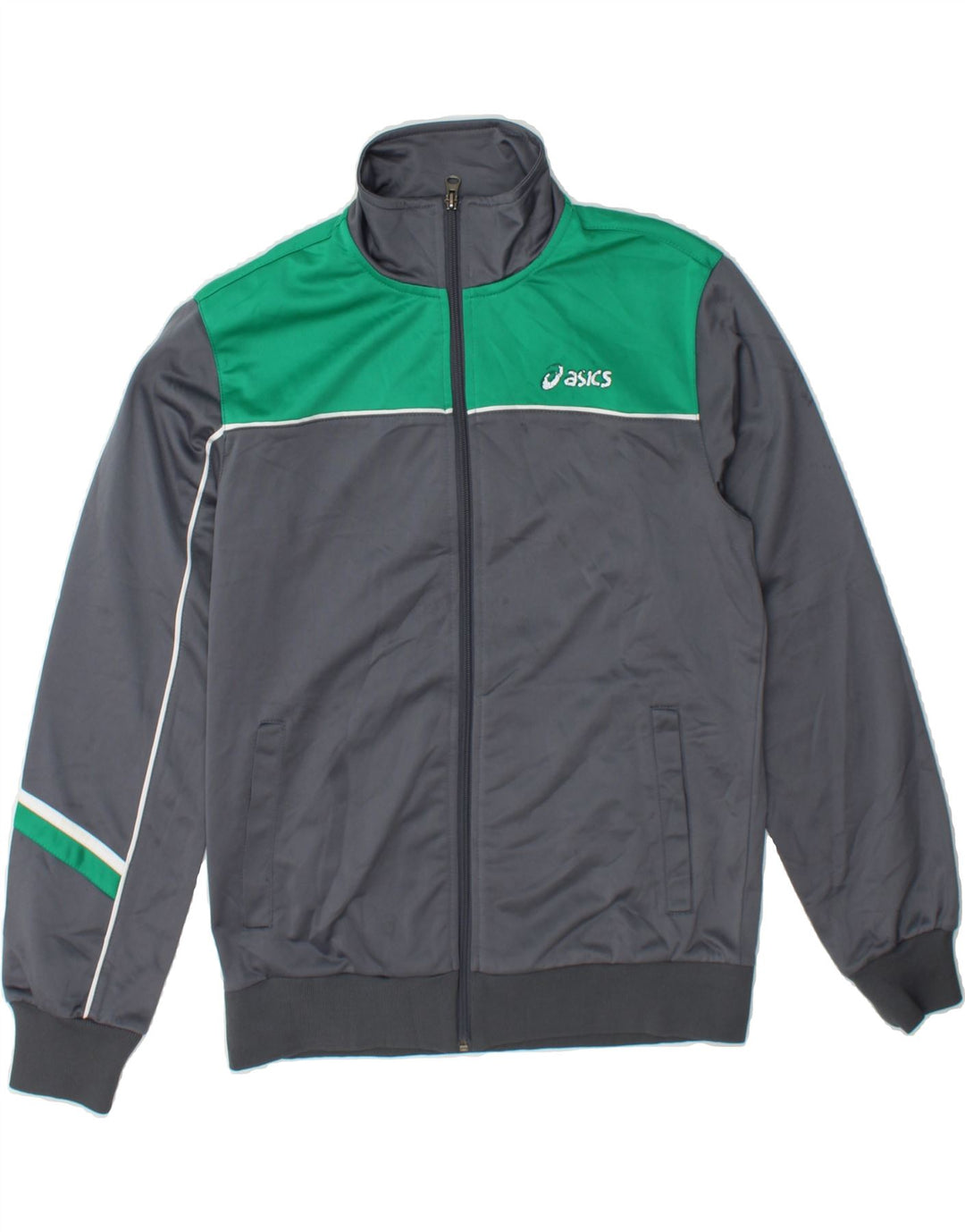 ASICS Mens Tracksuit Top Jacket Small Grey Colourblock Polyester Vintage Asics and Second-Hand Asics from Messina Hembry 