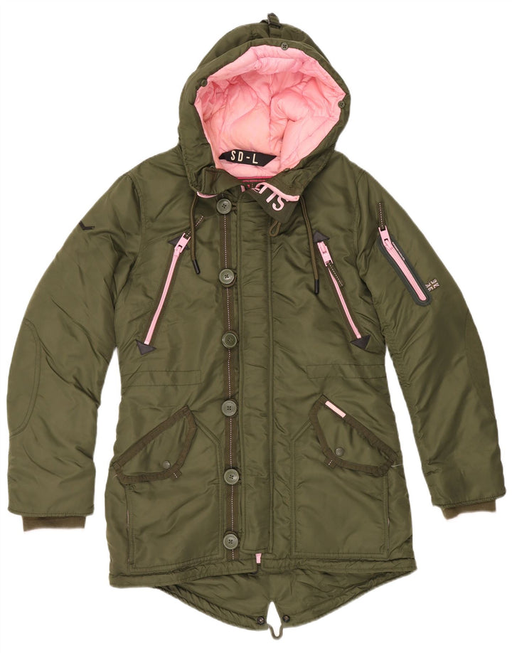 SUPERDRY Parka à capuche pour femme UK 14 Medium Khaki Nylon