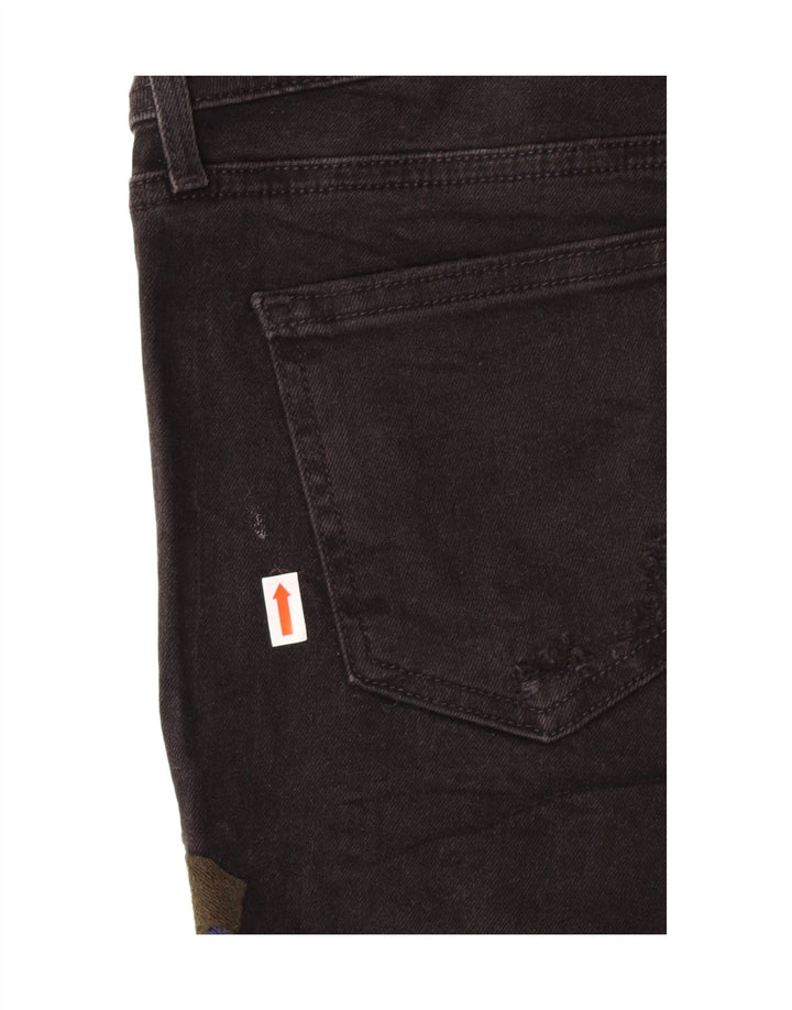 Zara Short en jean graphique pour femme EU 38 Petit W28 Noir Floral Bohème