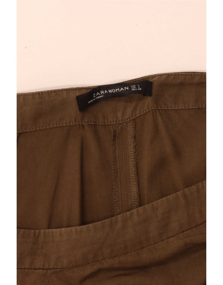 Pantalon Capri Femme Zara Large W32 L24 Kaki