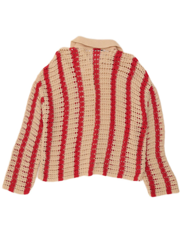 Zara Womens Oversize Crochet Cardigan Pull UK 10 Petit Beige Rayé