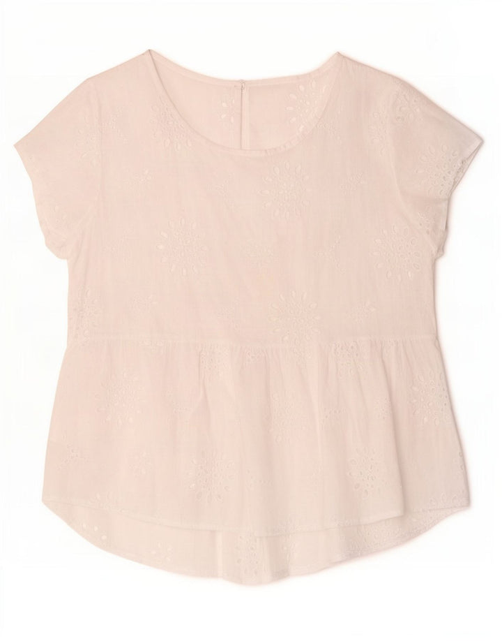 vintage Femme Blouse Top UK 14 Moyen Blanc