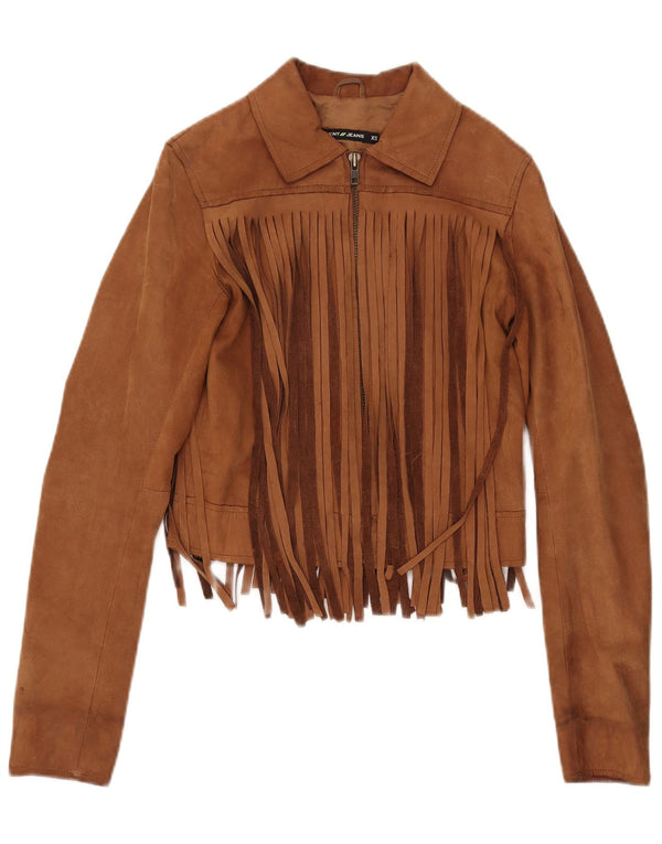 Dkny Veste courte en daim pour femme UK 6 XS Cuir beige