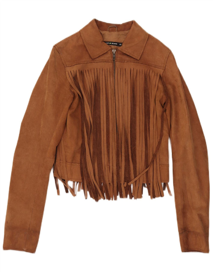 Dkny Veste courte en daim pour femme UK 6 XS Cuir beige