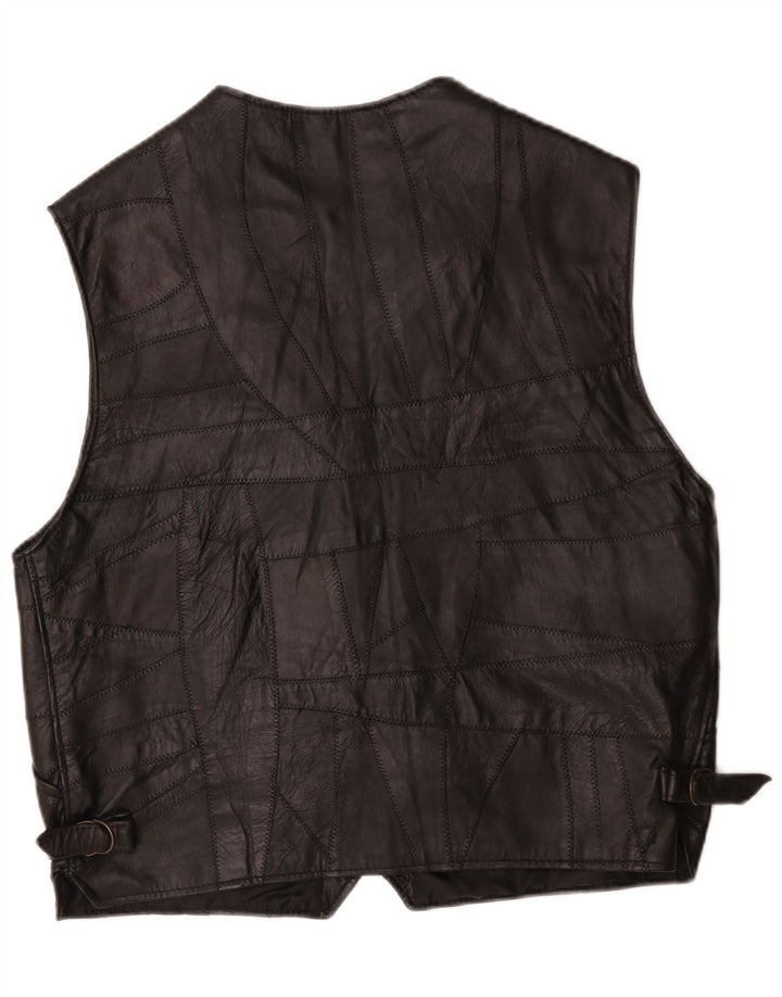 gilet en cuir homme vintage grand patchwork noir
