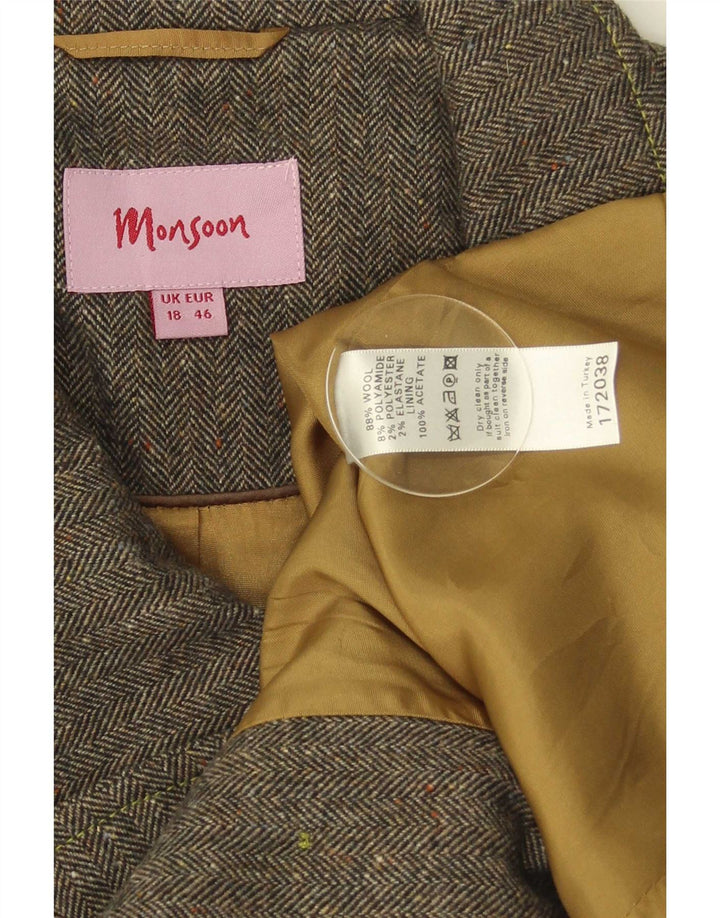 Monsoon Caban court à manches 3/4 pour femme UK 18 XL en laine à chevrons gris