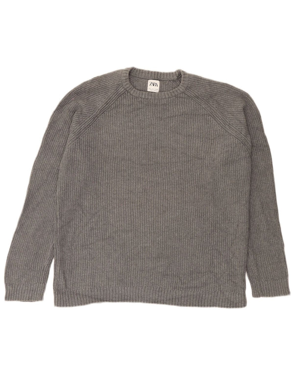 Zara Pull à col rond pour homme en coton gris Large