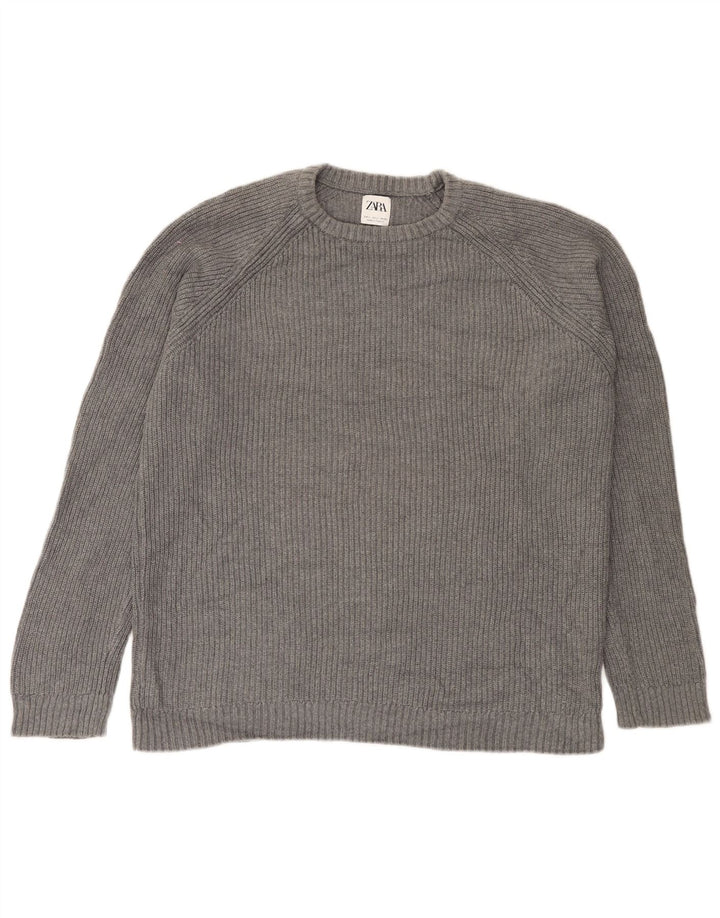 Zara Pull à col rond pour homme en coton gris Large