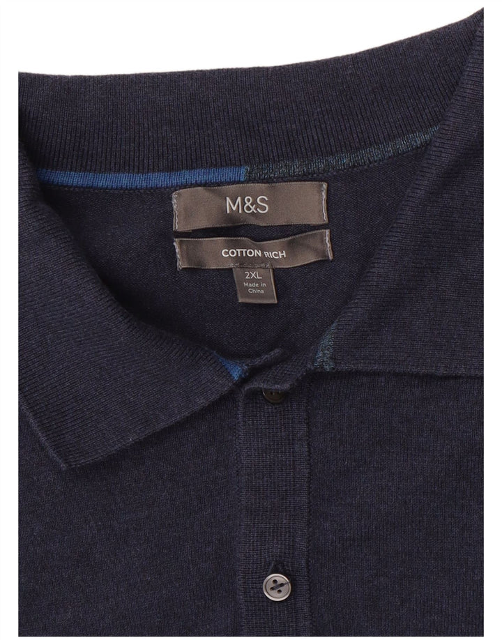 Marks & Spencer Pull à col polo pour homme 2XL en coton bleu marine