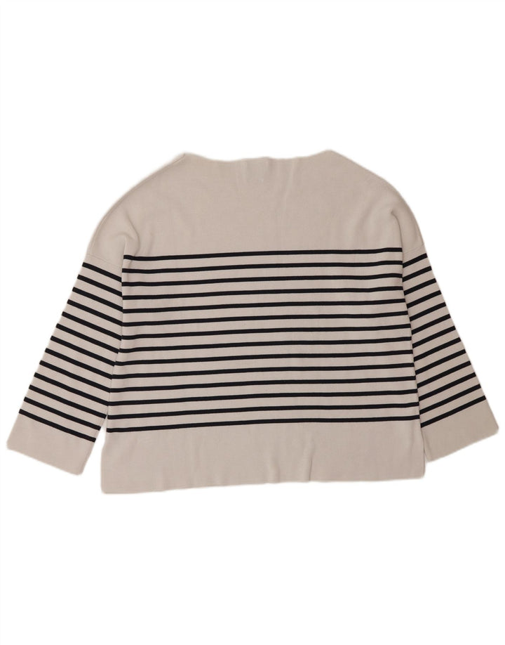 Massimo Dutti Haut surdimensionné à manches 3/4 pour femme UK 10 Petit rayé blanc
