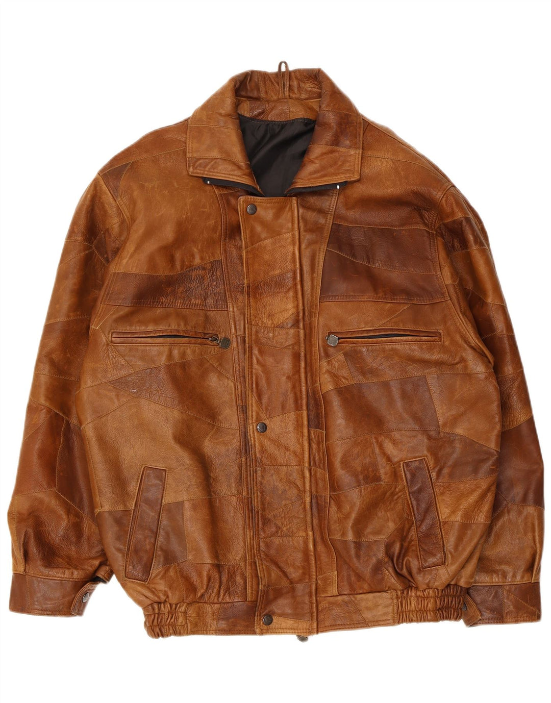 veste en cuir homme vintage UK 42 XL Brown Patchwork Cuir