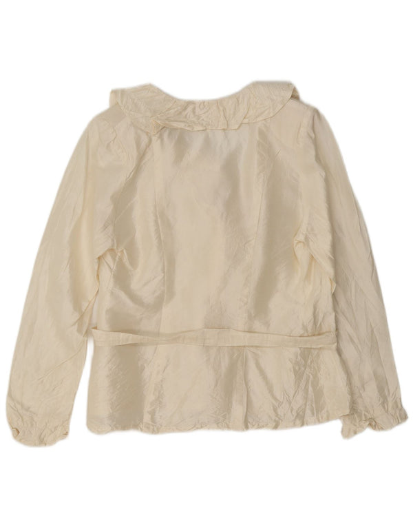 vintage Femmes Ruffle Front Shirt Blouse UK 10 Petit Off White