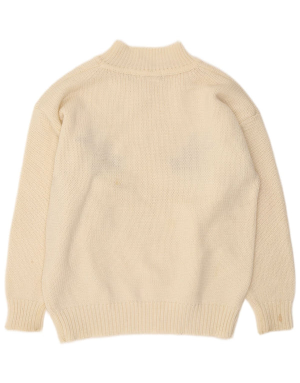 vintage Femmes Turtle Neck Jumper Pull UK 16 Grand Off White Floral