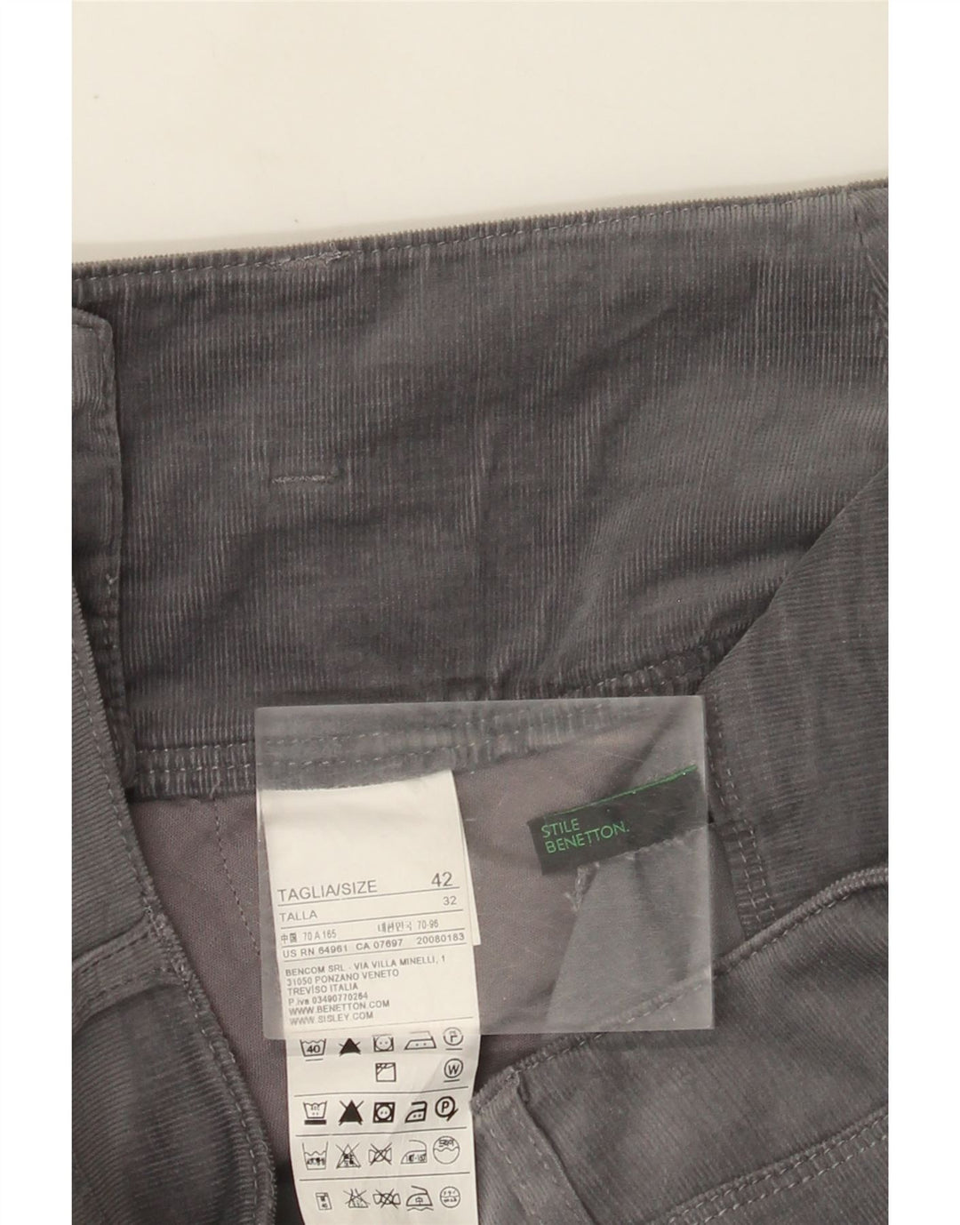 Benetton Femme Mini Jupe En Velours Côtelé IT 42 Moyen W30 Gris Coton