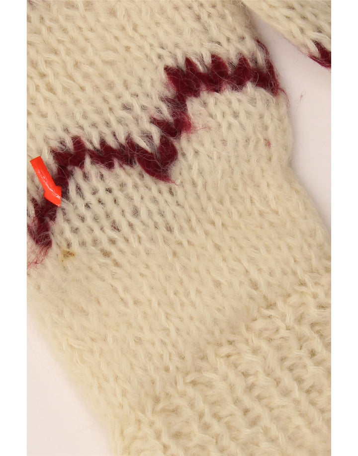 vintage Femmes Crew Neck Jumper Pull UK 14 Moyen Off White Aztec
