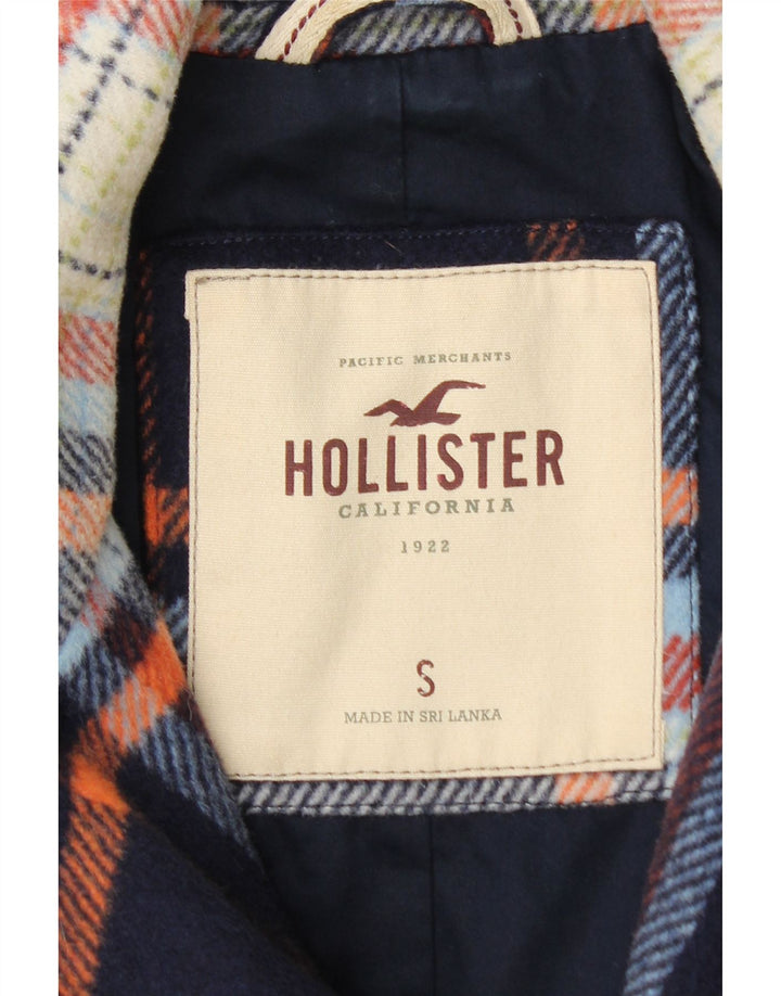 Hollister Womens Crop Bomber Jacket UK 10 Petite laine à carreaux bleu marine