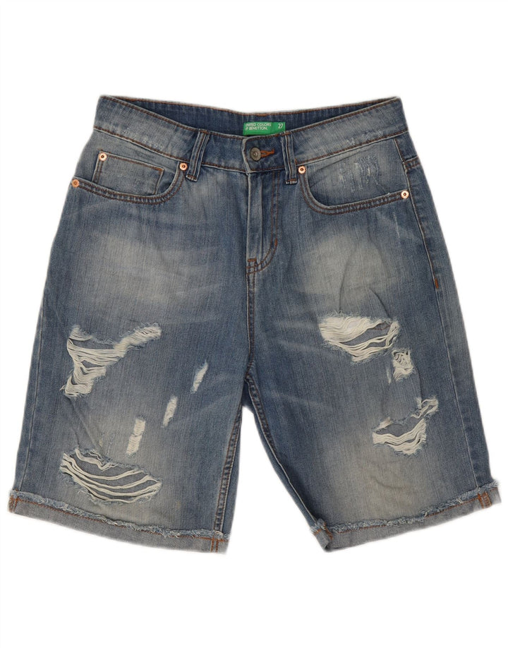 BENETTON Short en jean vieilli W27 pour femme en coton bleu petit