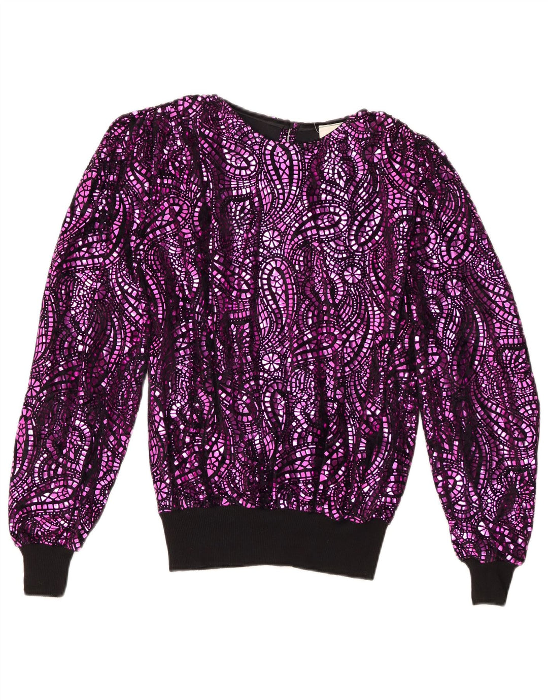 vintage Femme Blouse Oversize Top EU 38 Acétate Paisley Violet Moyen