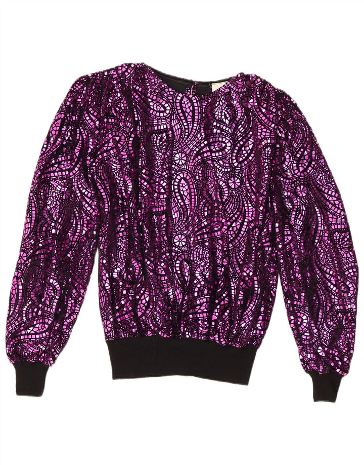 vintage Femme Blouse Oversize Top EU 38 Acétate Paisley Violet Moyen