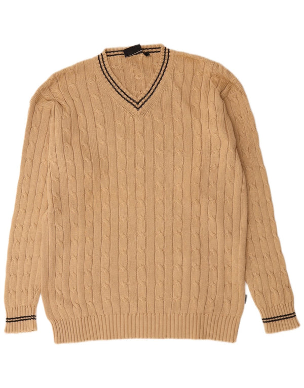 vintage Mens V-Col Jumper Pull Grand Coton Beige