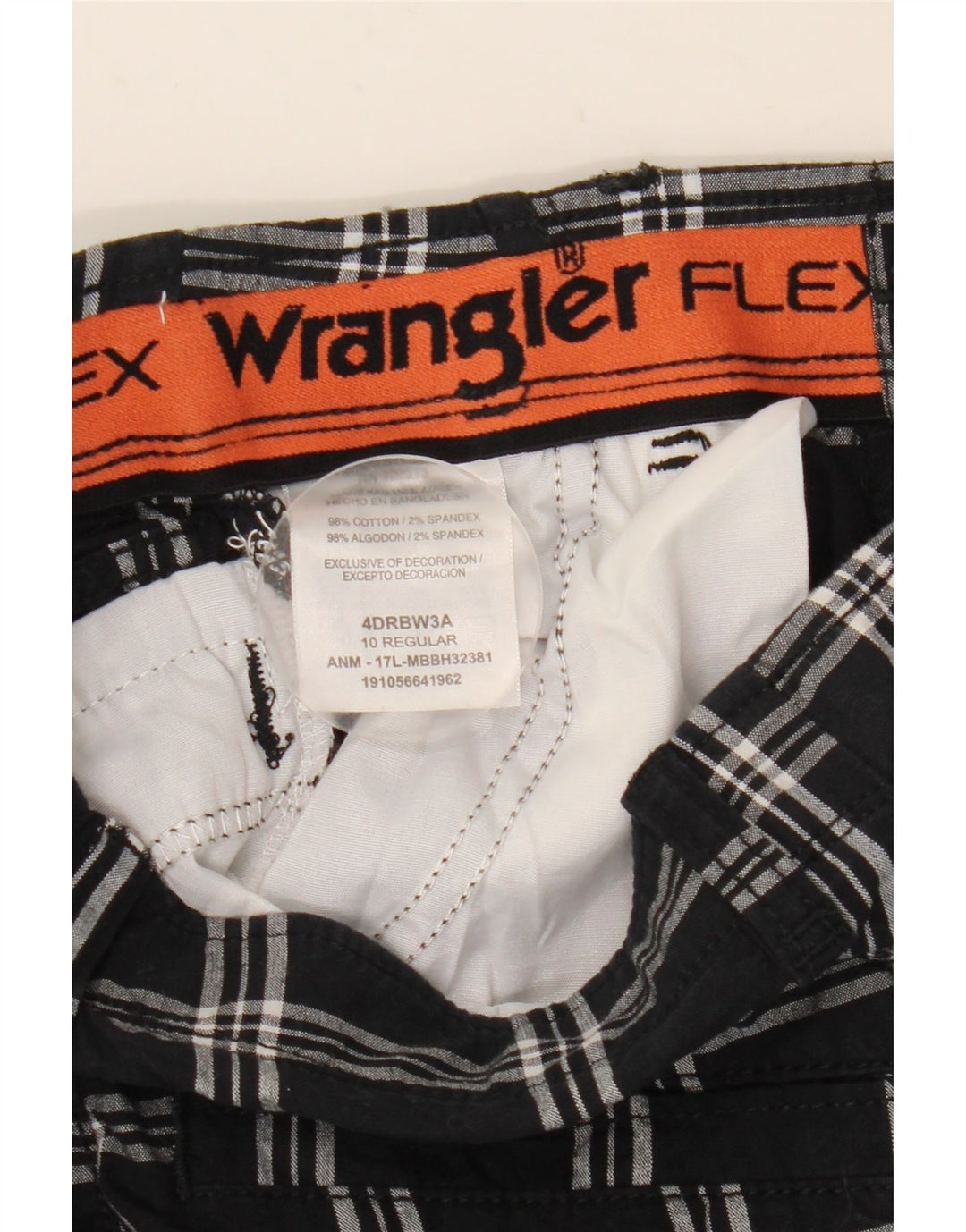 Wrangler Short Cargo Garçon 9-10 Ans W25 Coton à Carreaux Noir