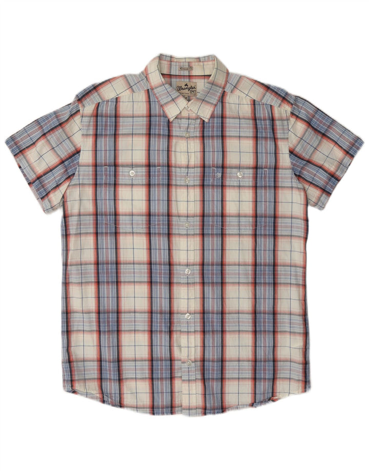 Wrangler Chemise à manches courtes pour homme Coupe régulière en coton à carreaux blanc cassé