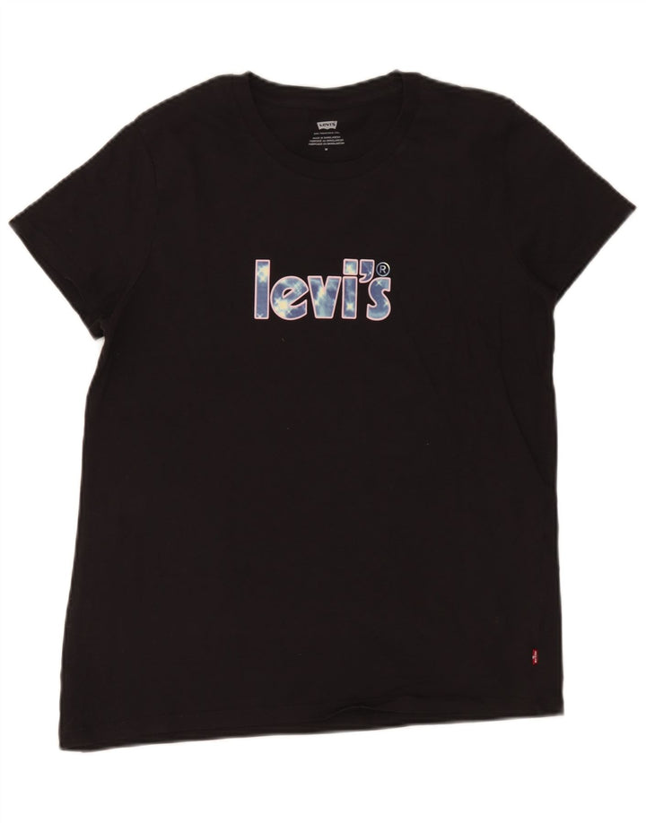Levi's T-Shirt Graphique Femme UK 12 Noir Moyen Coton