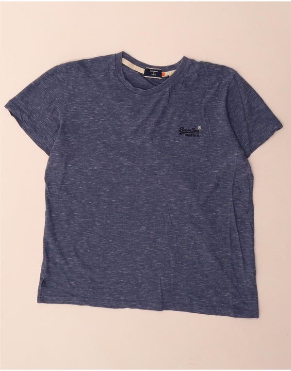 Superdry Homme T-Shirt Top Large Bleu Marine Moucheté Coton