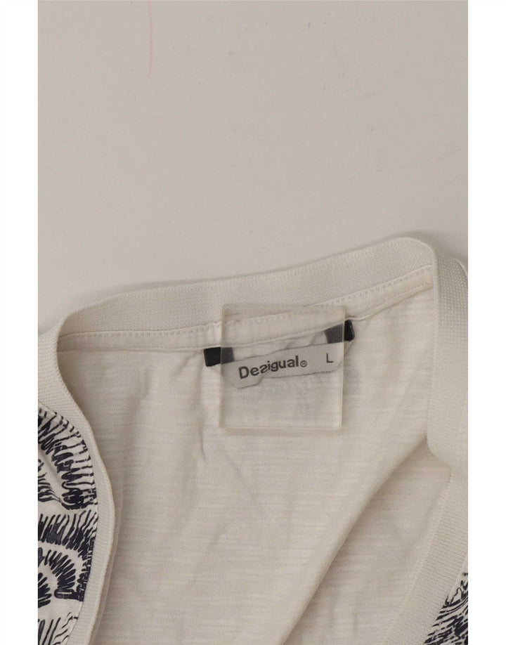 Desigual T-shirt graphique pour femme UK 16 Large Blanc