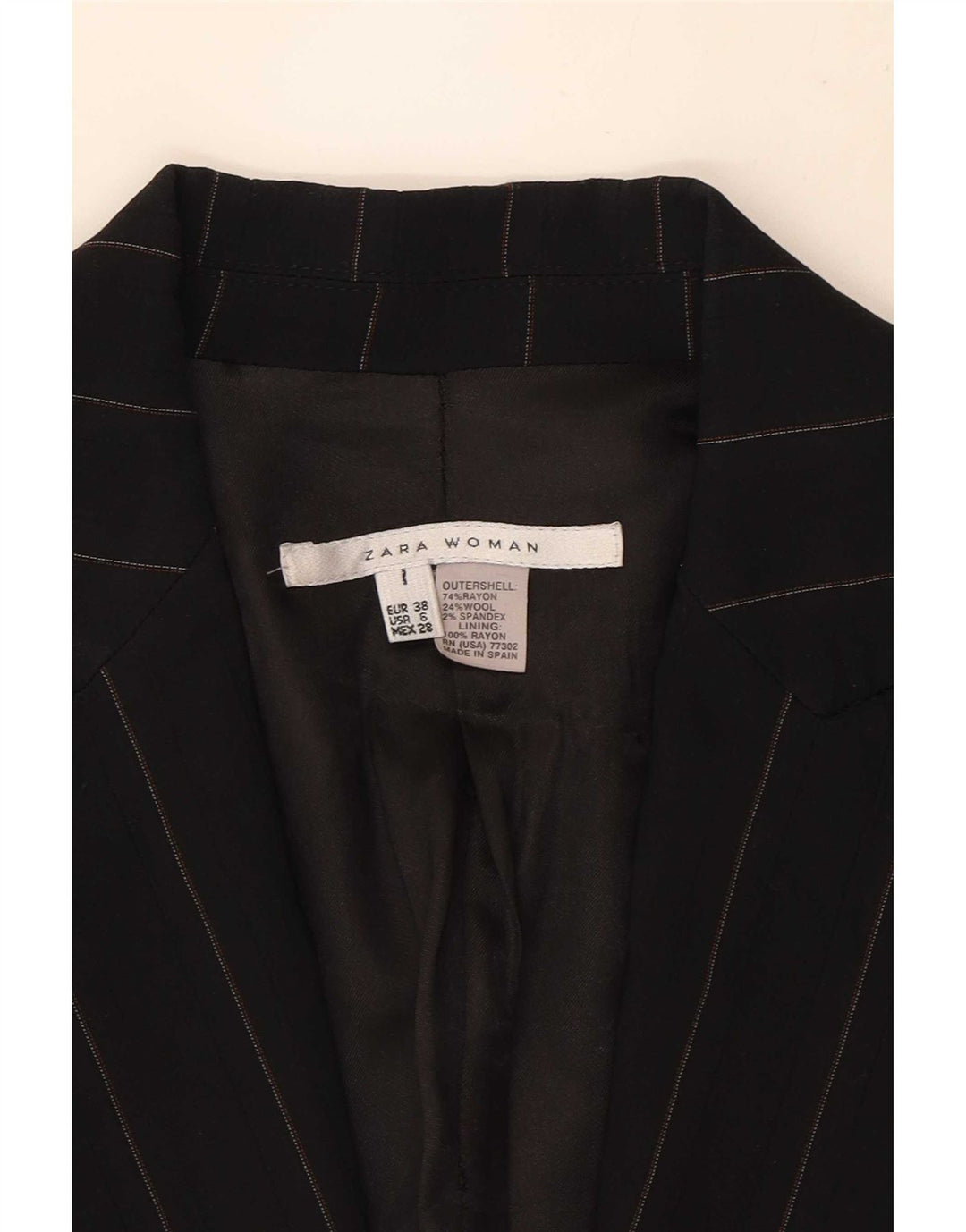 Zara Veste Blazer 1 Bouton Femme EU 38 Petite Rayonne Rayée Noire