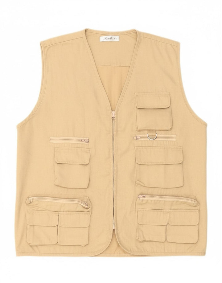 VINTAGE Womens Utility Gilet UK 44 2XL Beige Polyester