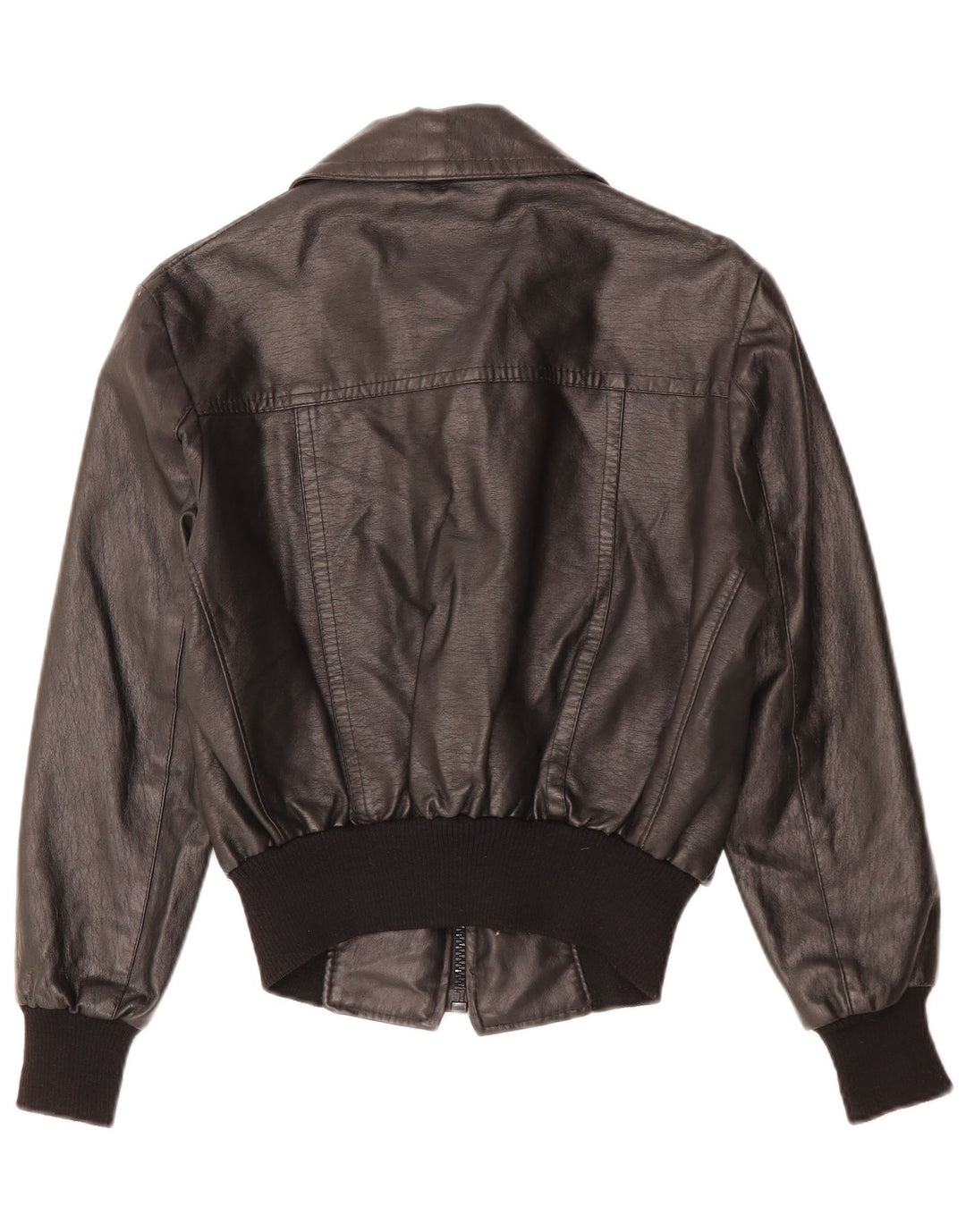 VINTAGE Veste en cuir femme UK 12 Moyen Noir