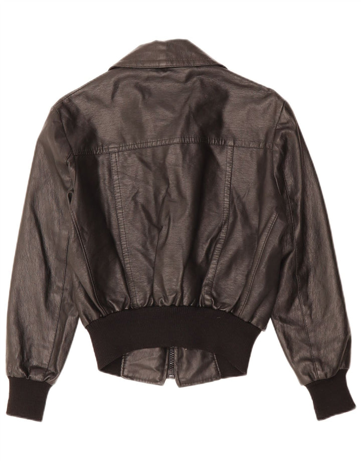VINTAGE Veste en cuir femme UK 12 Moyen Noir