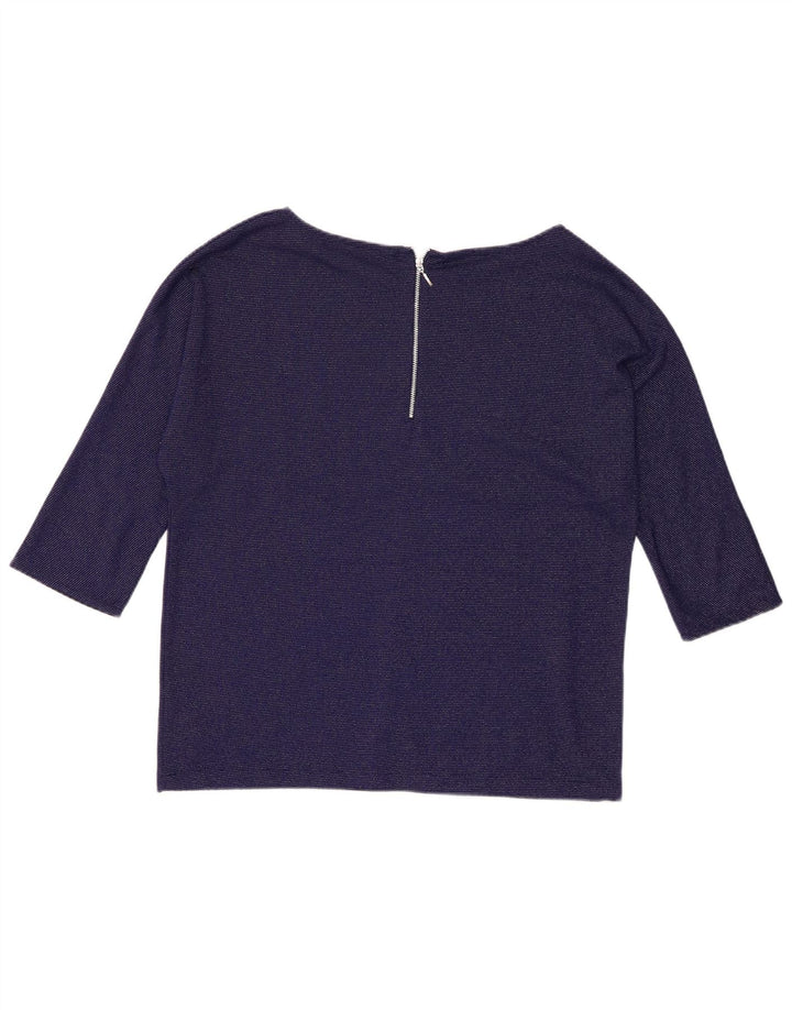 Zara Femme Top Manches 3/4 UK 16 Large Bleu Marine Polyester
