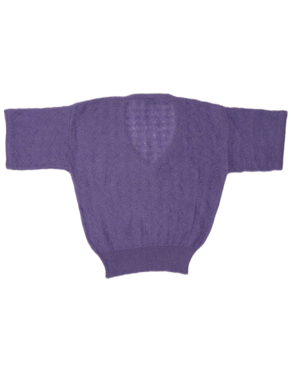VINTAGE Pull à manches courtes et col en V pour femme UK 14 Violet moyen