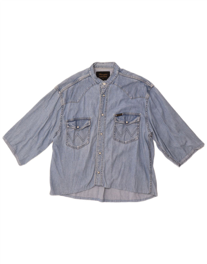 Wrangler Chemise en Jean à Manches Courtes Homme Bleu Moyen