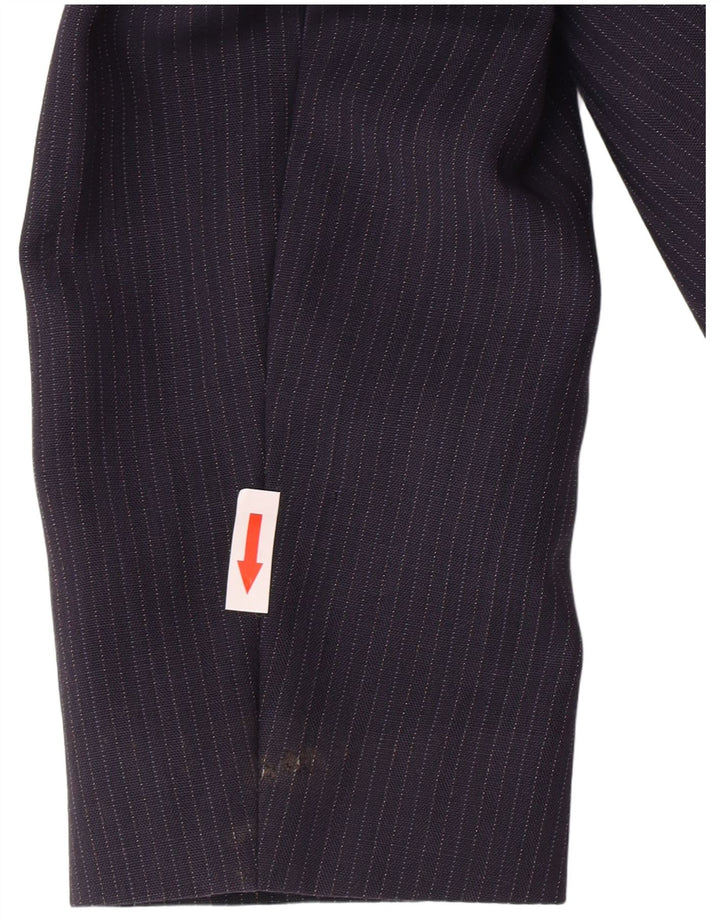 vintage Femme 1 Bouton Blazer Veste IT 46 Grande Rayure Bleu Marine