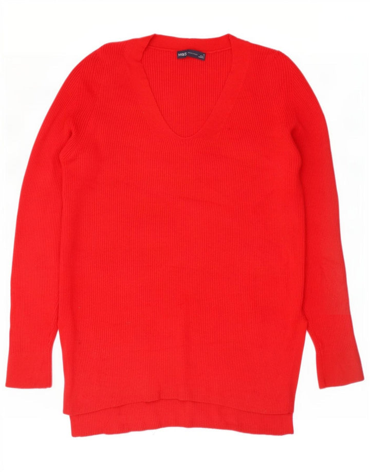 Marks & Spencer Pull surdimensionné à col en V pour femme UK 10 Petit Rouge