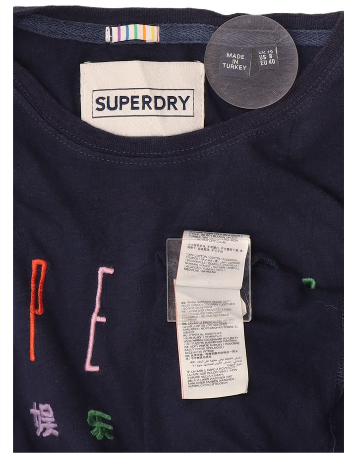 Superdry T-shirt graphique pour femme UK 12 Bleu marine moyen Coton