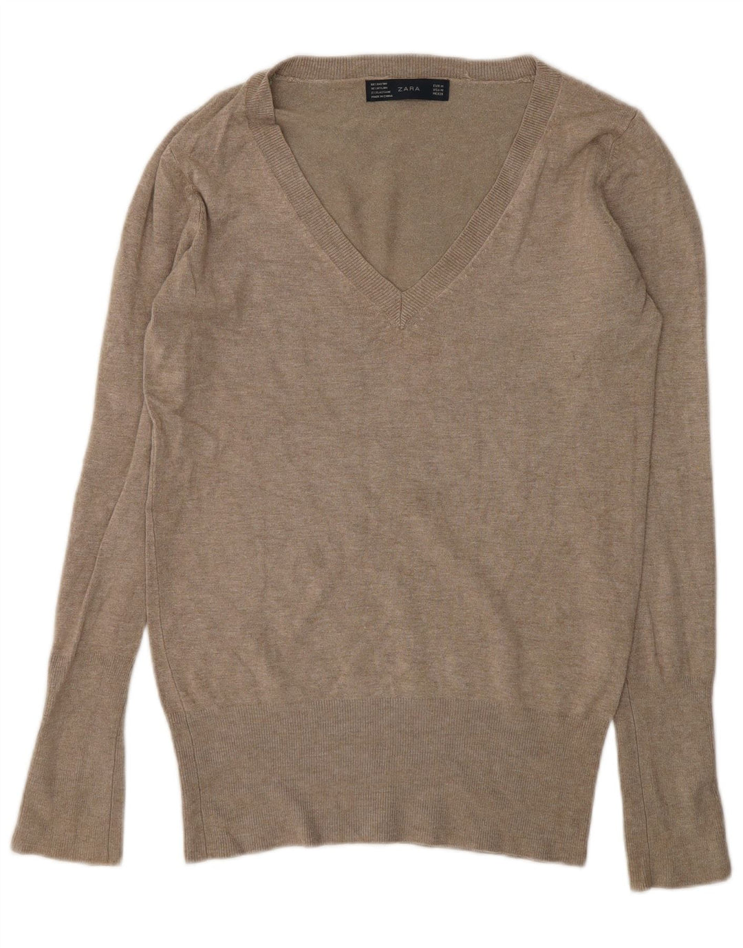 Zara Pull col V pour femme UK 14 Rayonne Gris Moyen