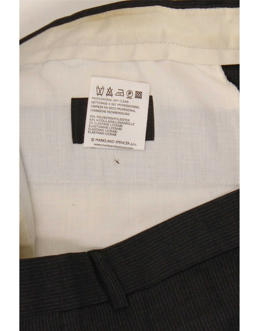 Marks & Spencer Pantalon de costume pour homme W34 L29 Gris à fines rayures Polyester