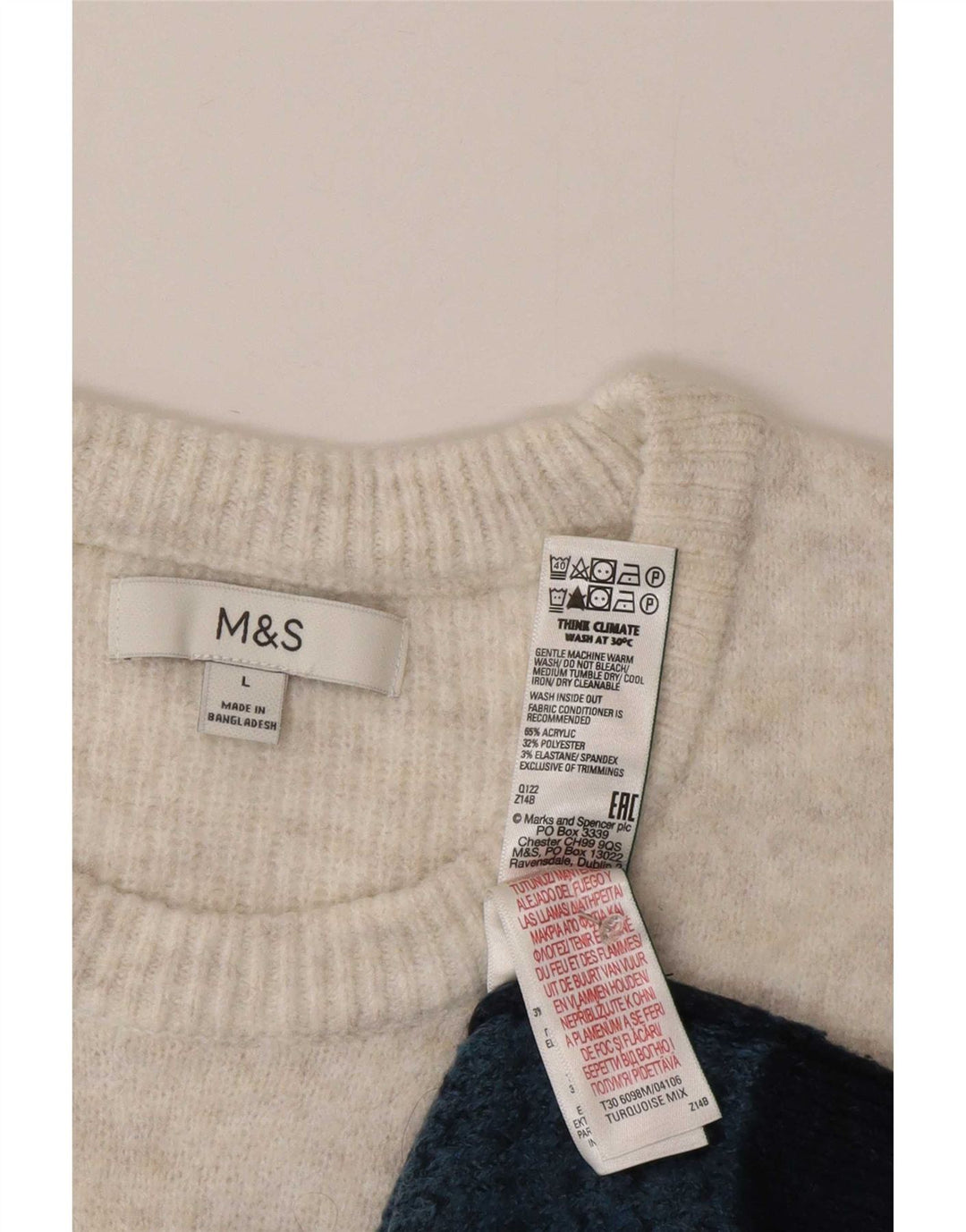 Marks & Spencer Pull à col rond pour homme Turquoise Fair Isle Taille L