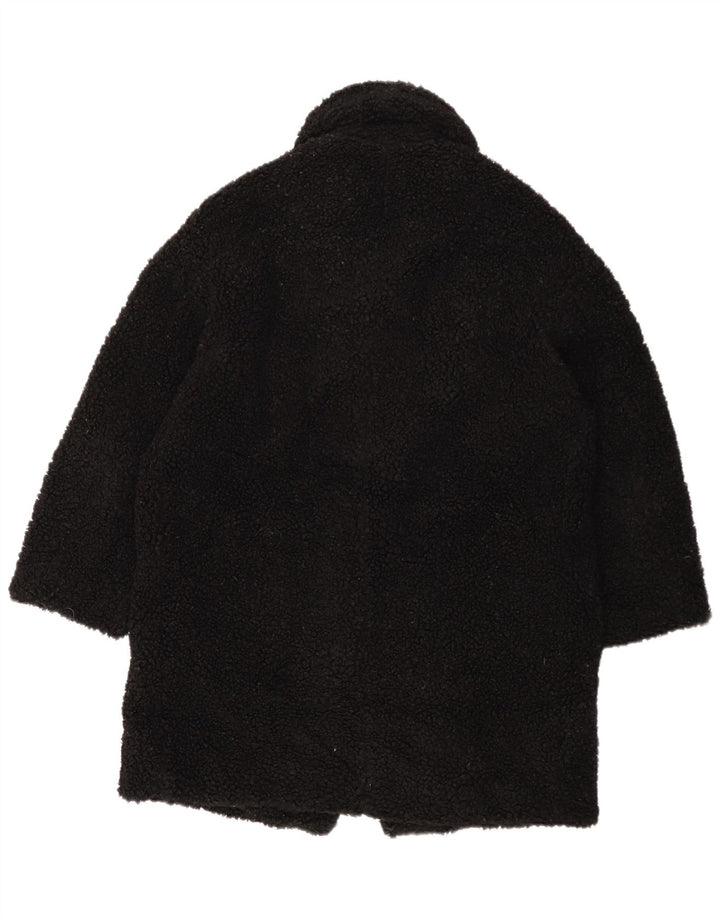 Zara Manteau polaire surdimensionné pour femme UK 10 Petit polyester noir