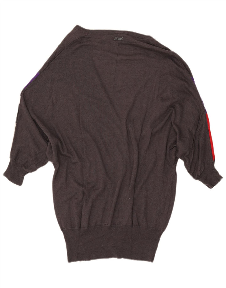 DIESEL Pull cardigan long pour femme UK 10 Small Gris Colorblock