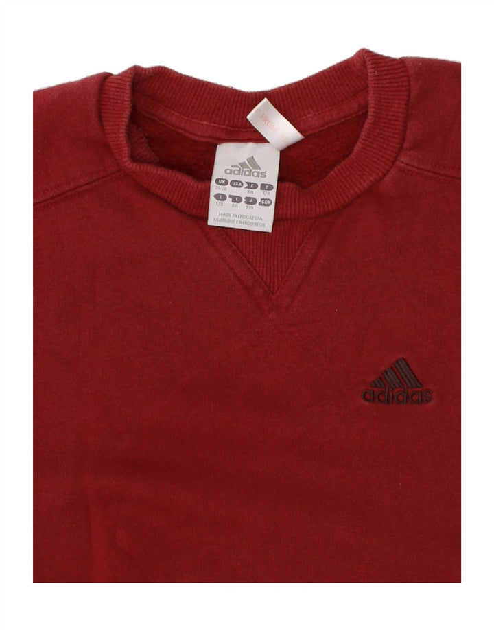 ADIDAS Boys Sweatshirt Jumper 7-8 Years Medium Burgundy Cotton Vintage Adidas and Second-Hand Adidas from Messina Hembry 