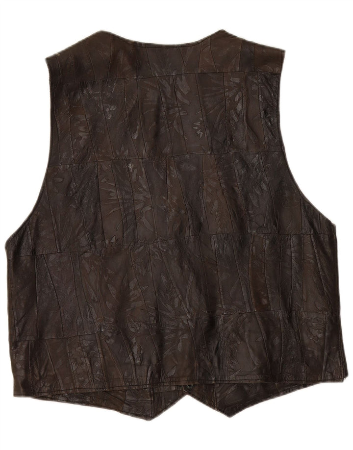 VINTAGE Gilet en cuir homme 2XL Patchwork marron