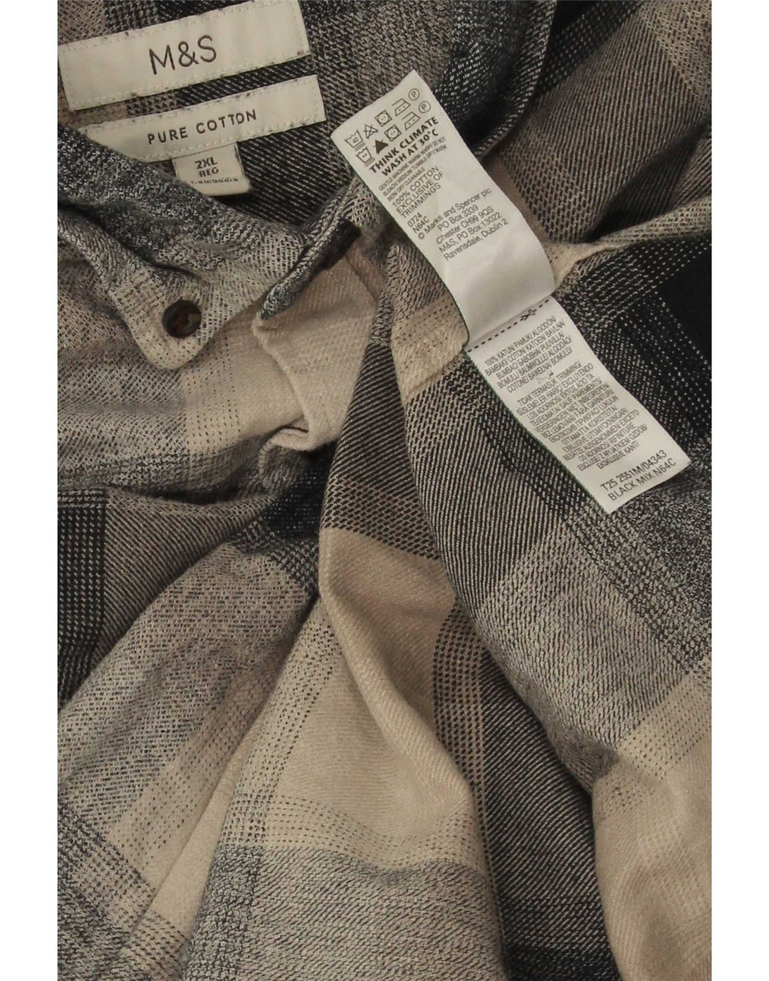Marks & Spencer Chemise en flanelle coupe régulière pour homme 2XL en coton à carreaux beige